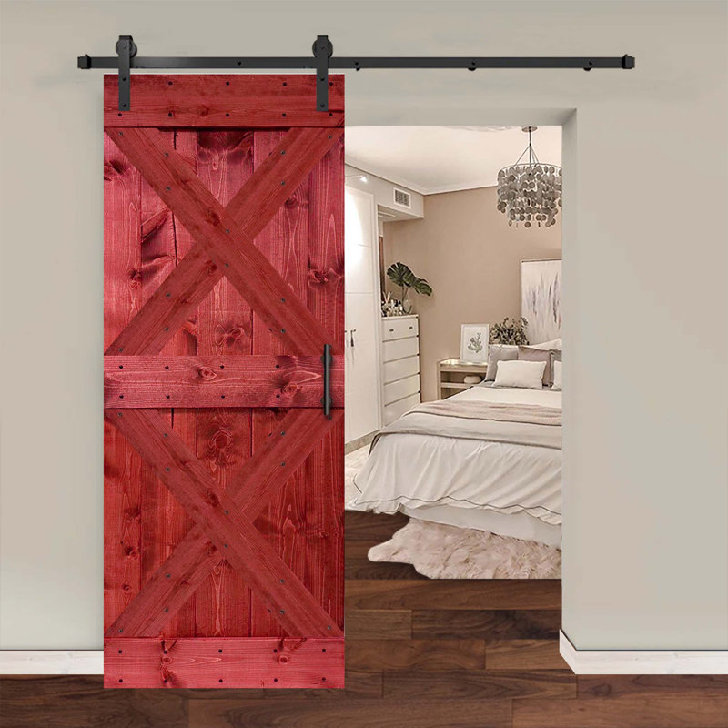 Tesorish 84'' Solid Wood Wood Finish Barn Door Wayfair